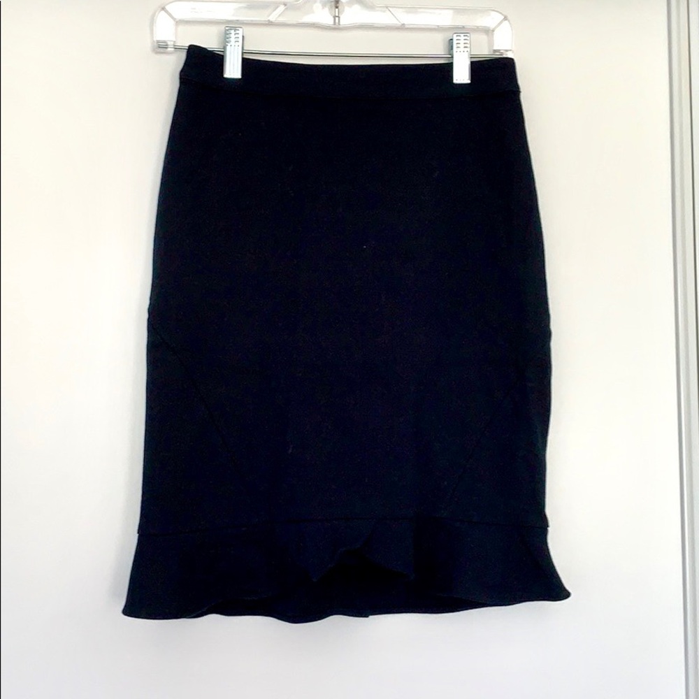 Navy pencil skirt with ruffle hem